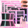 A collection of pink and black DIY lash kits featuring various lengths and styles of natural wispy eyelashes.