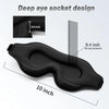 Black contoured sleep mask with a deep eye socket design and 0.4 inch thickness.