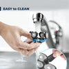 A hand is using a universal shaver replacement head with five blades to clean a surface.
