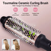 Close-up of a Tourmaline Ceramic Curling Brush with tangle-free bristles being used on hair.