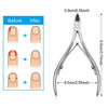 A pair of professional stainless steel cuticle nail nippers showing before and after usage.