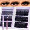 A set of black DIY eyelash clusters for volume and definition shown in various close-up shots.