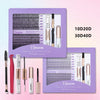 Kit d'extensions de cils ISEEN dans un emballage violet, montrant divers types de cils et outils pour extensions DIY.