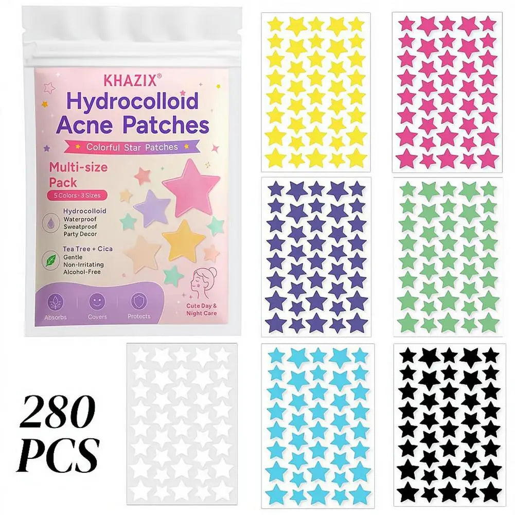 Pack of 280 multicolor star hydrocolloid acne patches for skin care