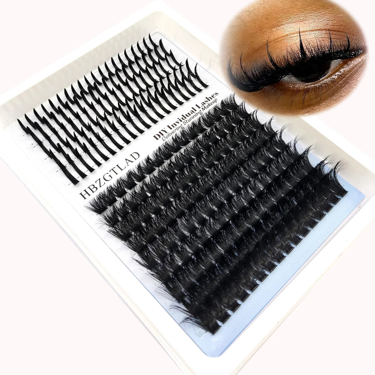 A display of HBZGT LAD individual lashes for dramatic eye looks.