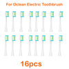 A set of 16 replacement brush heads for an Ocean electric toothbrush, shown in various colors and shapes.