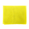 Yellow reusable exfoliating bath sponge washcloth with a porous texture.