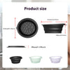 Various sizes and colors of silicone foldable ice bath bowls shown with dimension markings.