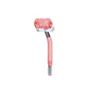 A pink high frequency facial electrotherapy wand with a clear head and silver tip.