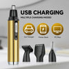 A gold and silver USB charging device for car, power bank, and PC/Mac, shown next to hair trimmers.
