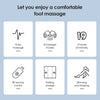 Symbol, das Funktionen eines EMS-Fußmassierstuhls zeigt, einschließlich Pulsmassage, Massagemodi, Intensitätsstufen und RF-Fe