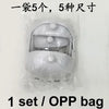 A set of five shaving templates for goat beards packaged in an OPP bag.