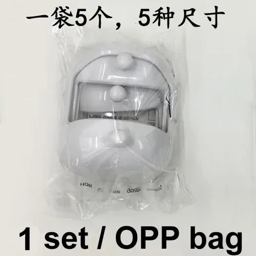 A set of five shaving templates for goat beards packaged in an OPP bag.