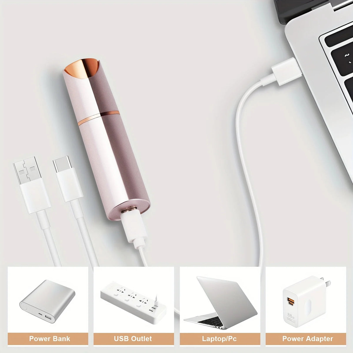 Elektrisches Gerät zum Entfernen von Gesichtshaar mit Powerbank, USB-Ausgang und Netzadapter