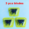 Three replacement blades for a beard shaver trimmer are displayed in yellow plastic packaging.