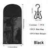 Black wig storage bag with a metal hanger for hair organization