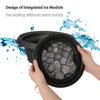 Hands holding a black silicone foldable ice bath bowl with ice cubes inside, demonstrating the design of an integrated ice mo