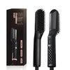 A black professional hair straightener brush set shown in its box and disassembled form.