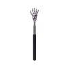 Stainless steel telescoping back massager with a hand-shaped head and long shaft