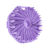 Cepillo exfoliante de silicona púrpura natural con numerosas cerdas en patrón radial.