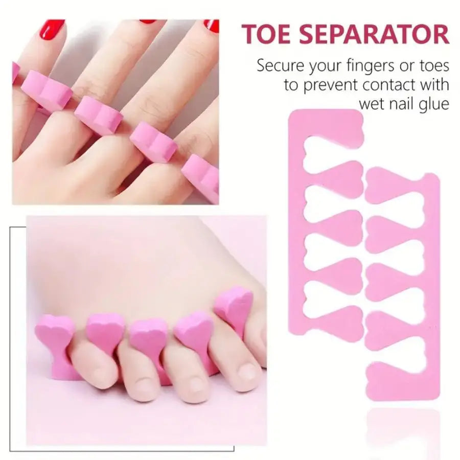 Pink toe separator tool used to prevent contact with wet nail glue on fingers or toes.