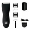 A black professional body and personal hair trimmer with multiple guide combs and a cord.