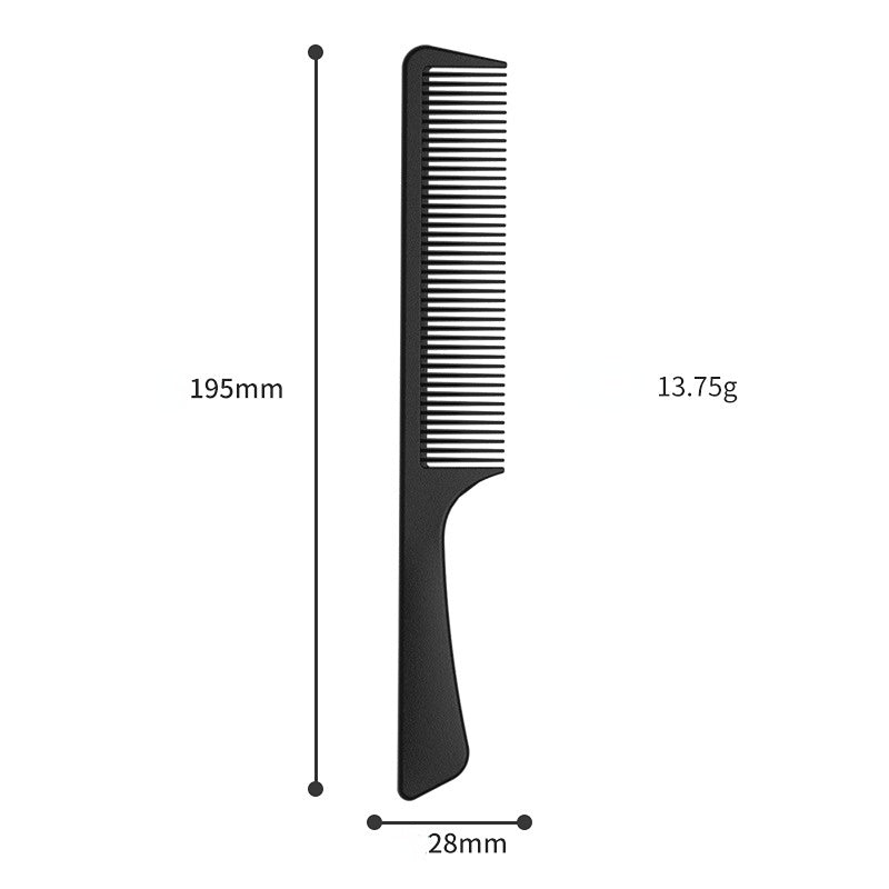 A black hair detangler comb brush with a 195mm length and a 28mm width.
