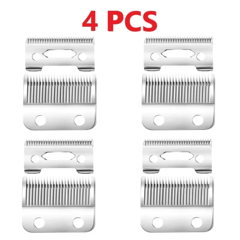 Four silver professional rechargeable hair clipper trimmers shown side by side