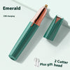 Emerald electric eyebrow trimmer with USB charging cable and a spare cutter head