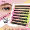 A display of various self adhesive cluster lashes in different lengths and styles for DIY eyelash extensions.