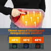 A hand points to an electric heating therapy belt, showing three temperature settings: 45°C, 55°C, and 65°C.