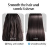 Before and after comparison showing hair smoothing and combing down using a detangling scalp massage hairbrush