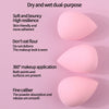 A set of pink makeup sponges showing different textures and shapes for dual-purpose application.