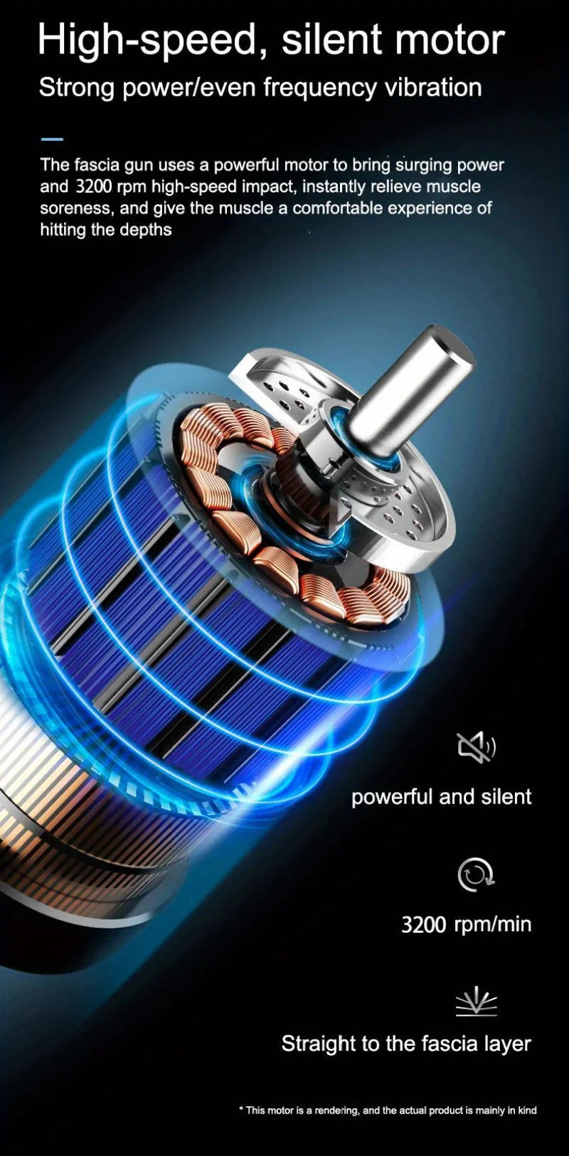 Close-up view of a high-speed motor mechanism for a deep tissue massage gun