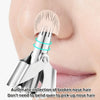 A stainless steel automatic collection device is shown being used to pick up broken nose hair.