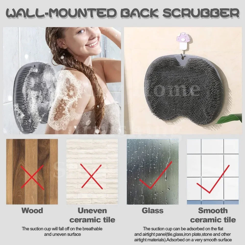 Wall-mounted back scrubber silicone foot scrubber and exfoliating bath sponge set