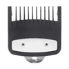 A black precision hair clipper guide comb set with a silver blade and plastic housing.