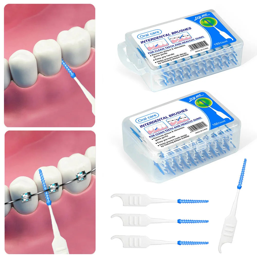 Paquete de hilo dental y palillos de dientes de silicona para higiene bucal