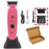 A pink brushless rotary hair trimmer kit with accessories shown on a white background.