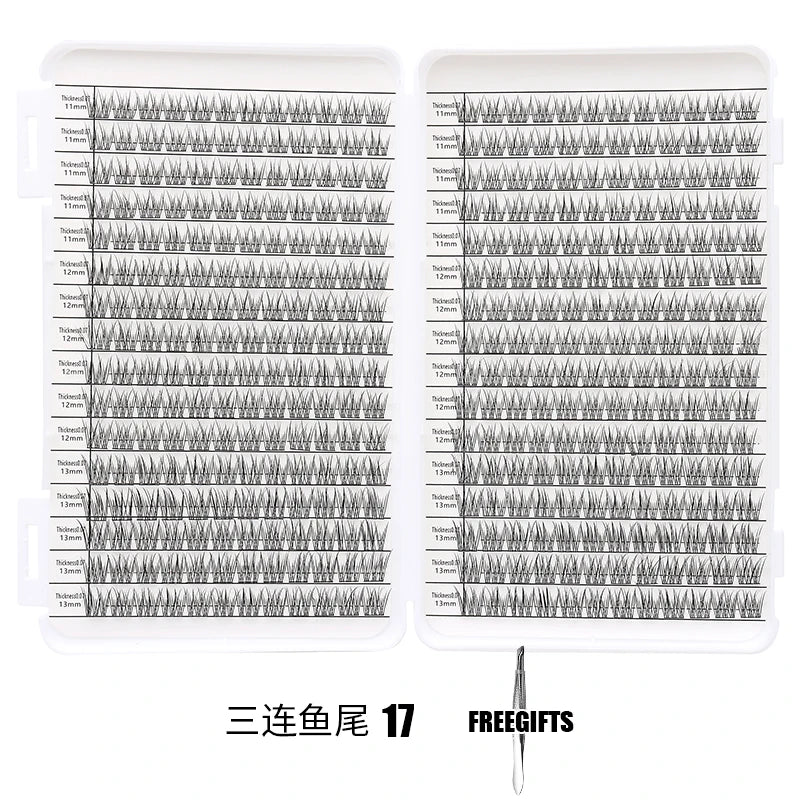 Un kit d'extensions de cils individuels, montrant différentes longueurs de cils.