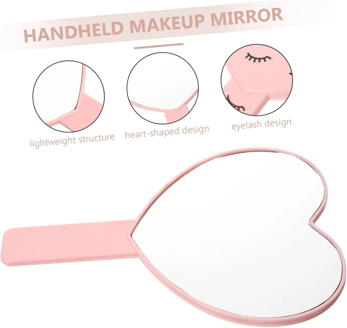Miroir de poche rose en forme de cœur montrant une cils.