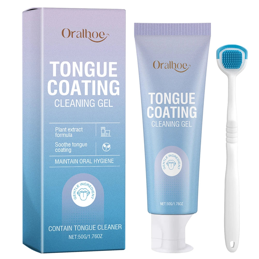 Oralhoe tongue coating cleaning gel and scraper set in a box and tube