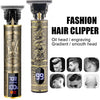 A set of fashion hair clippers featuring oil heads and engraving options in gold and black.
