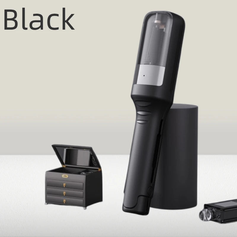 A black automatic hair ends trimmer is shown next to a small black storage box.