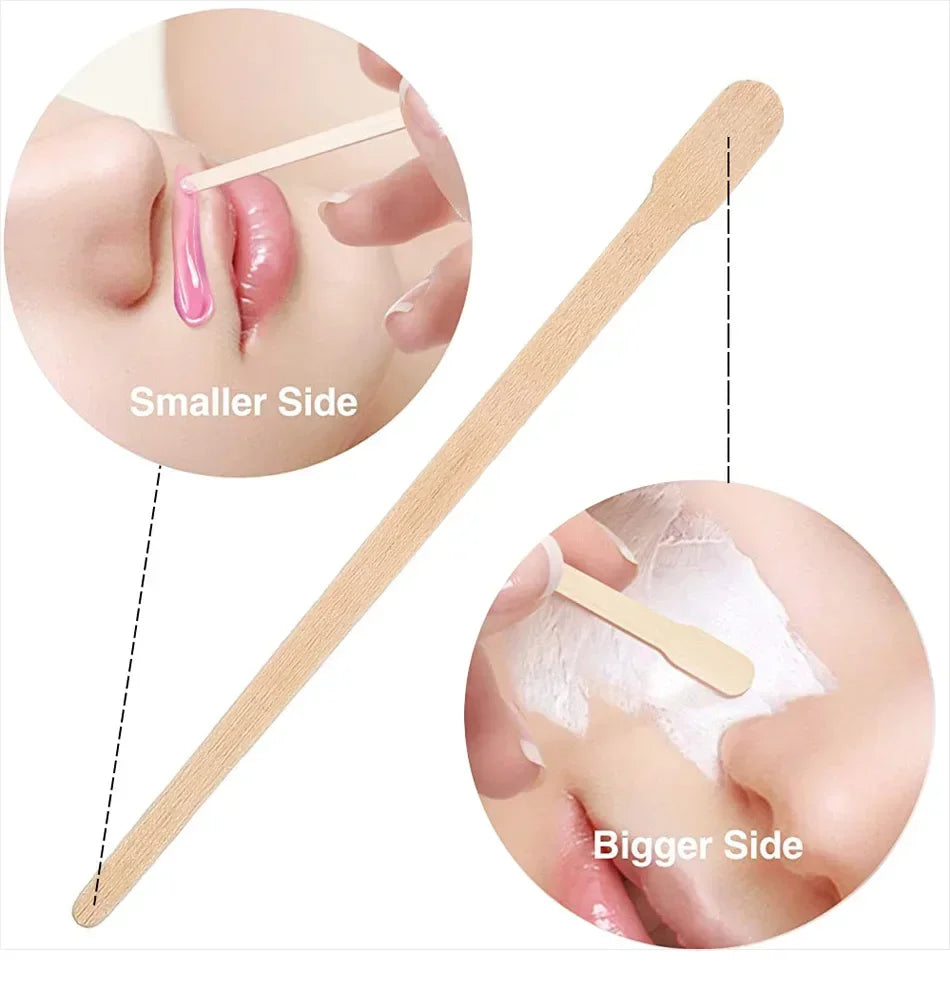 Bâtons de dépilation en bois naturel avec différentes tailles pour sourcils et cheveux