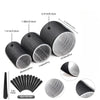 A set of heatless hair styling tools including rollers, clips, and a diffuser for various hairstyles.