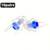 Diez pares de tapones de silicona transparentes con puntas azules para reducir el ruido