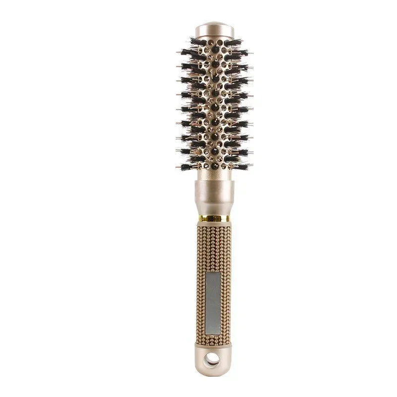 Professionelles runden Haar-Locken-Kamm-Set mit metallischem Korpus und dichtem Arrangement feiner Metallzähne.