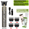 A set of professional electric hair clippers and beard trimmers with various guard sizes shown alongside the main unit.
