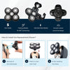 Diagram showing how to install replacement shaver heads with 5 flex, floating, and stainless steel blades.